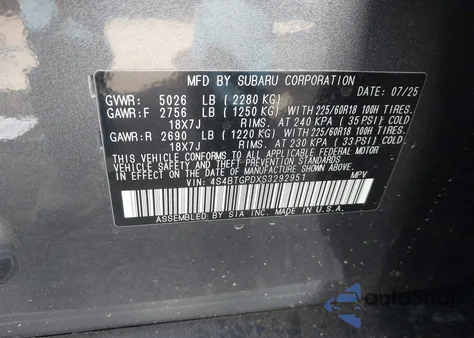 2025 Subaru Outback Touring Xt z USA, uszkodzony, nr VIN 4S4BTGPDXS3292951